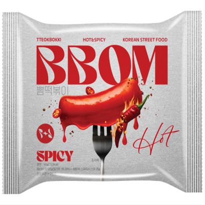 BBOM Instant Korean Tteokbokki Pouch Sweet & Spicy Street Food Easy and Convenient Preparation Includes Tray, Rice Cakes & Powder Sauce, 3 Flavors_5.19oz (147g) (Spicy)