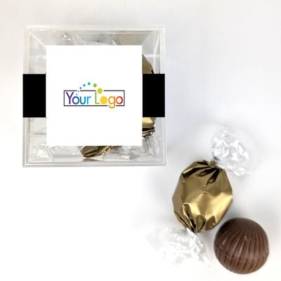 12 Pack Add Your Logo Candy Favor Cube Filled With Milk Chocolate Dubai Truffles For Gifting, Corporate Event Favors, Promotional Giveaways, Candy Buffets & More - Black