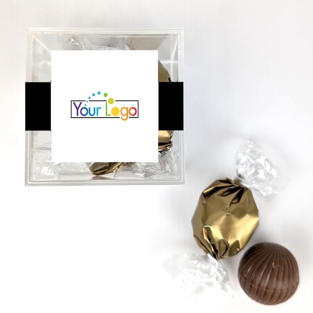 12 Pack Add Your Logo Candy Favor Cube Filled With Milk Chocolate Dubai Truffles For Gifting, Corporate Event Favors, Promotional Giveaways, Candy Buffets & More - Black