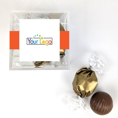 12 Pack Add Your Logo Candy Favor Cube Filled With Milk Chocolate Dubai Truffles For Gifting, Corporate Event Favors, Promotional Giveaways, Candy Buffets & More - Orange