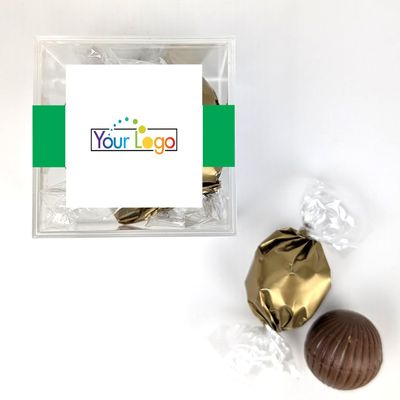 24 Pack Add Your Logo Candy Favor Cube Filled With Milk Chocolate Dubai Truffles For Gifting, Corporate Event Favors, Promotional Giveaways, Candy Buffets & More - Green