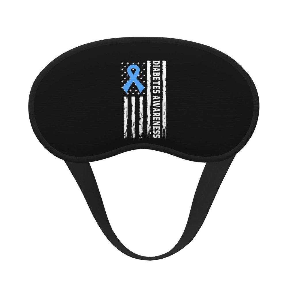 US Flag Blue Ribbon Diabetes Awareness Polyester Satin 3PCS Blackout Sleep Mask Adjustable Strap Men Women Comfortable Eyeshade Night Travel1