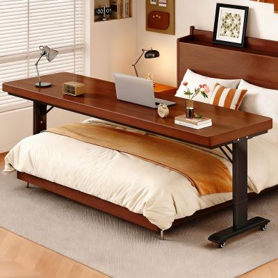 Quvex Over The Bed Table with Wheels, 2" Thick Over Bed Table Adjustable Height, Rolling Portable Over The Bed Desk, Wood Standing Office Desk Computer Tables for Work, Study, Home