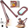 16" Extra Long Magnifying Glass with Light and Clamp, Real Glass, 5 Color Modes, Stepless Dimmable, Lighted Magnifier with Stand Hands Free, LED Swing Arm Desk Lamp for Close Work, Craft, Red view 1