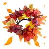 Autumn Candle Wreath Rings Faux Maple Leafs Garland, Decorative Pumpkins and Berries, Seasonal Accent | Fall Candle Decoration for Table Centerpiece, Wedding, Thanksgiving, Halloween, Dining Room view 1