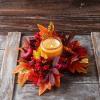 Autumn Candle Wreath Rings Faux Maple Leafs Garland, Decorative Pumpkins and Berries, Seasonal Accent | Fall Candle Decoration for Table Centerpiece, Wedding, Thanksgiving, Halloween, Dining Room view 3