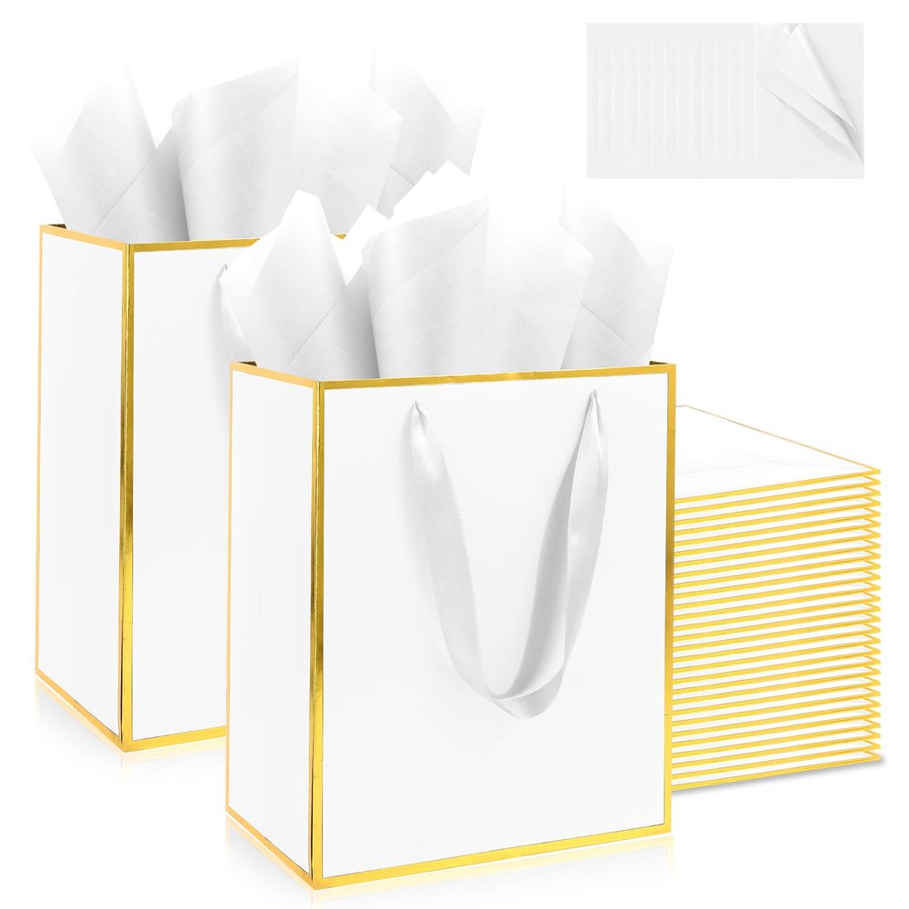 Addblu 50 Pack Luxury Gift Bags Bulk with Handles, Medium Size 9x7x3.15 Inches - Includes 50 Tissue Papers for Party Favors, Wedding, Birthday, Baby Shower, Easter & Holidays