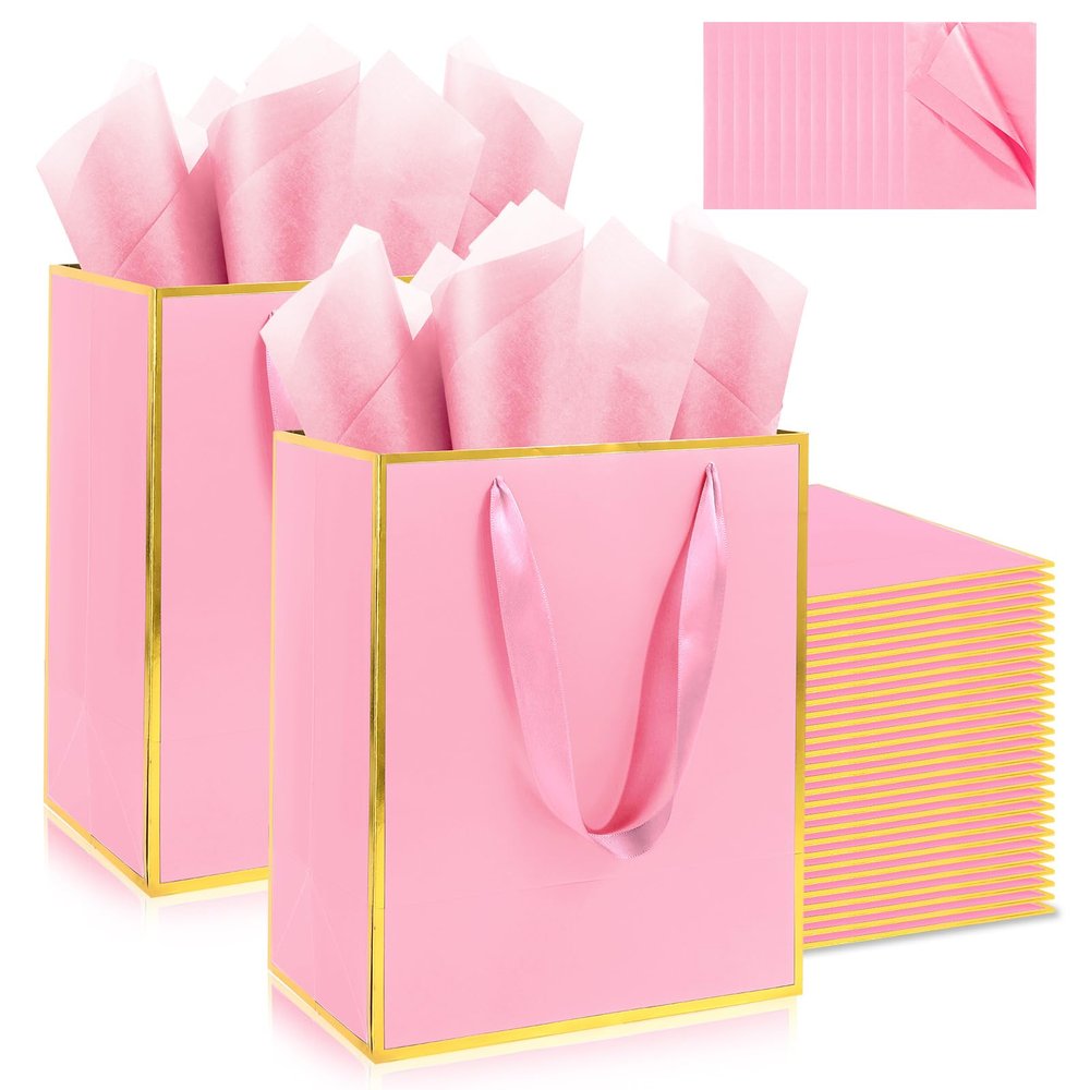 Addblu 50 Pack Luxury Gift Bags Bulk with Handles, Medium Size 9x7x3.15 Inches - Includes 50 Tissue Papers for Party Favors, Wedding, Birthday, Baby Shower, Easter & Holidays