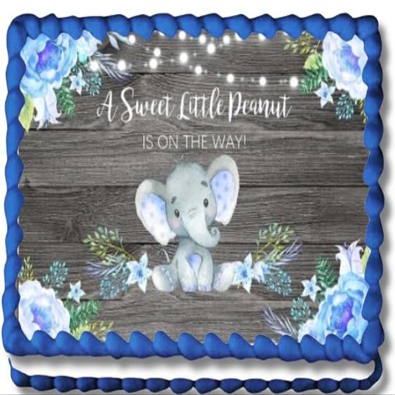 1/2 Sheet A Little Peanut Elephant Edible Image Edible Baby Shower Cake Topper Frosting Sheet Icing Paper Decoration Edible Sticker Decal 16" by 10"