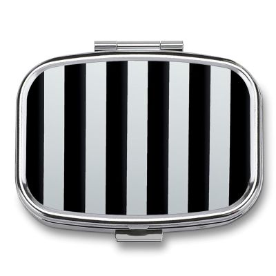 Black and White Stripes Pill Box for Pocket Square Pills Box 2 Compartment Decorative Portable Travel Pills Holder Tablet Vitamin Organizer Mini Pill Case