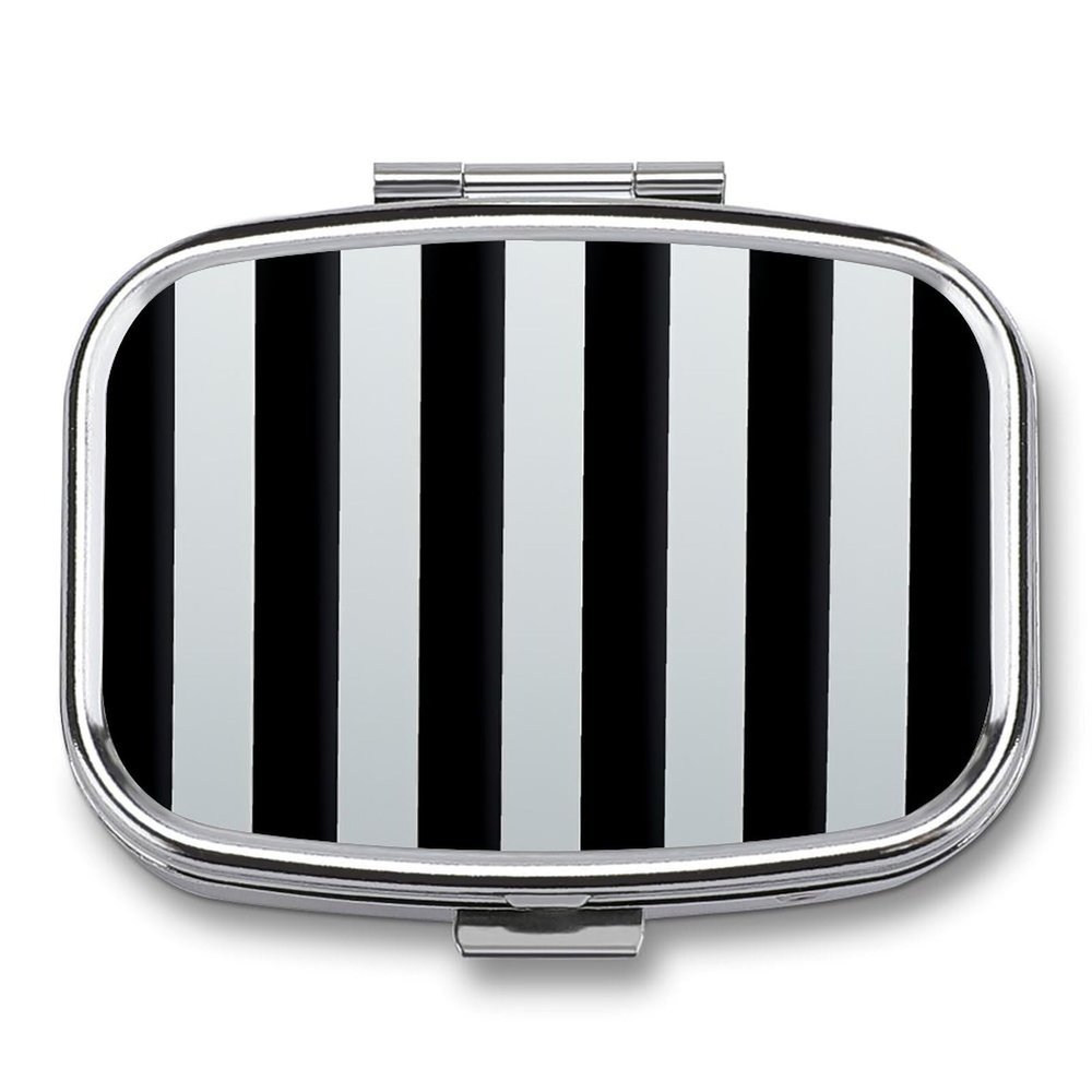 Black and White Stripes Pill Box for Pocket Square Pills Box 2 Compartment Decorative Portable Travel Pills Holder Tablet Vitamin Organizer Mini Pill Case