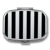 Black and White Stripes Pill Box for Pocket Square Pills Box 2 Compartment Decorative Portable Travel Pills Holder Tablet Vitamin Organizer Mini Pill Case view 1
