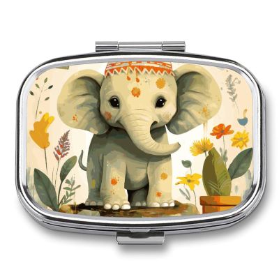 Cartoon Elephant Pill Box for Pocket Square Pills Box 2 Compartment Decorative Portable Travel Pills Holder Tablet Vitamin Organizer Mini Pill Case