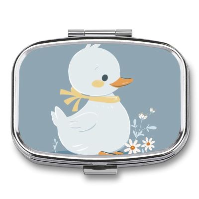 Little White Duck Pill Box for Pocket Square Pills Box 2 Compartment Decorative Portable Travel Pills Holder Tablet Vitamin Organizer Mini Pill Case