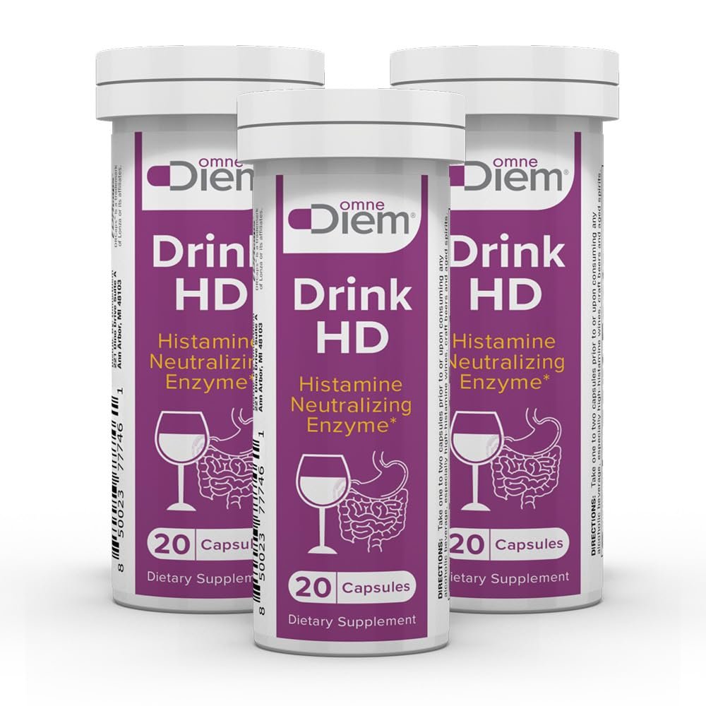 Omne Diem DrinkHD DAO Enzyme with Diamine Oxidase (60 Count) - 3 Pack of 20 Count