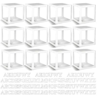 12 Pcs Transparent Wedding Balloon Boxes with 99 Letters, White Balloon Box for Baby Shower Gender Reveal Grad Birthday Party Bridal Wedding Christmas Anniversary Valentines Backdrop Decoration