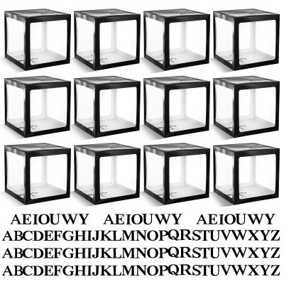 12 Pcs Transparent Balloon Boxes Clear Baby Boxes with 99 Letters for Baby Shower Gender Reveal Grad Birthday Party Bridal Wedding Christmas Anniversary Valentines Backdrop Decoration (Black)