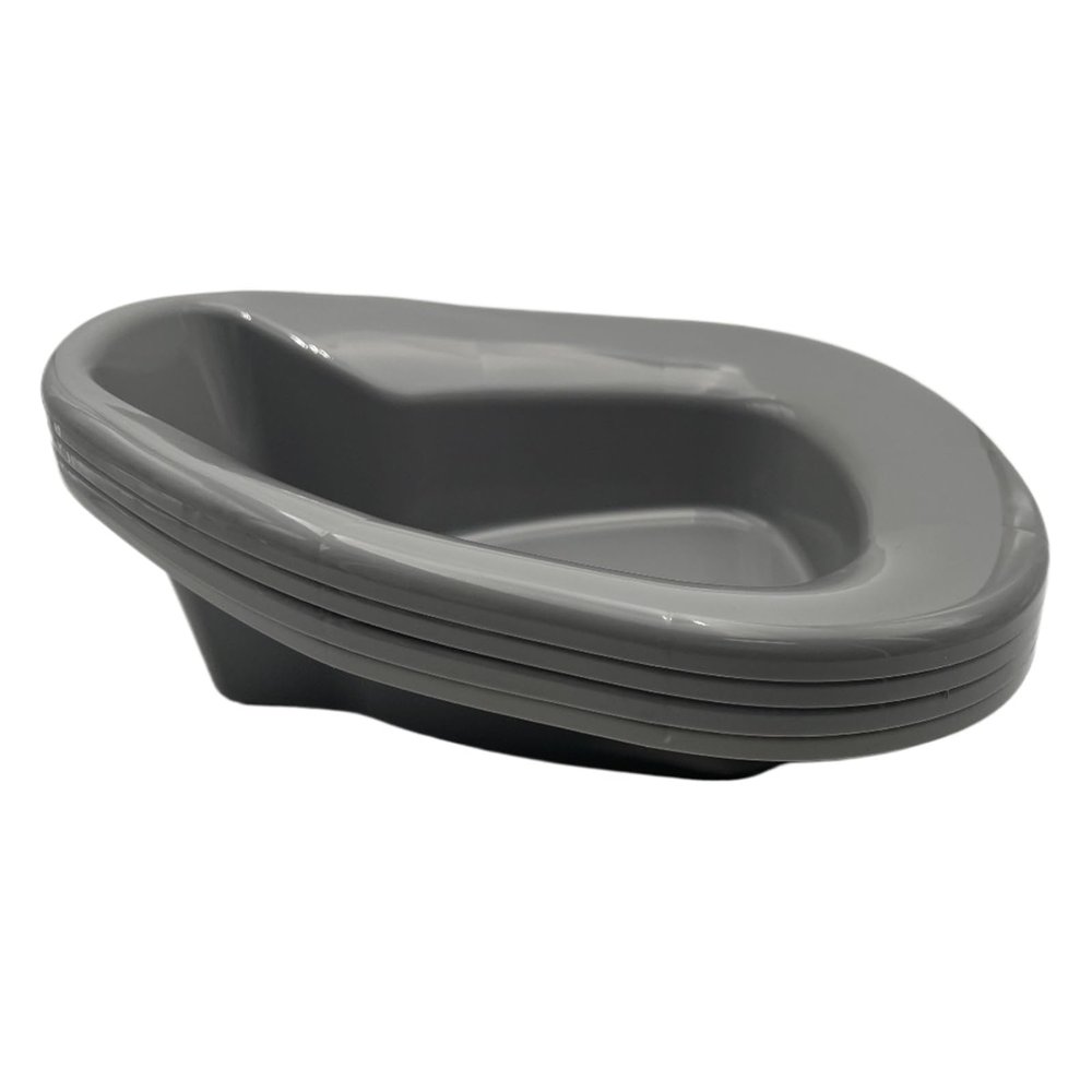 Deluxe Contoured Bedpan for Men and Women, Stackable, Portable Bed Pan for Bed-Bound Patients, Durable, Easy-to-Clean Plastic Bedpan for Hospital or Home Use (Pack of 4) (Grey)