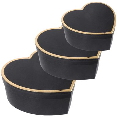 Abaodam 3Pcs Heart Shaped Paper Packing Boxes for Valentine's Day Packaging Wedding Favor Boxes with Chic Black Design for Candy Lipstick Perfume Presentation