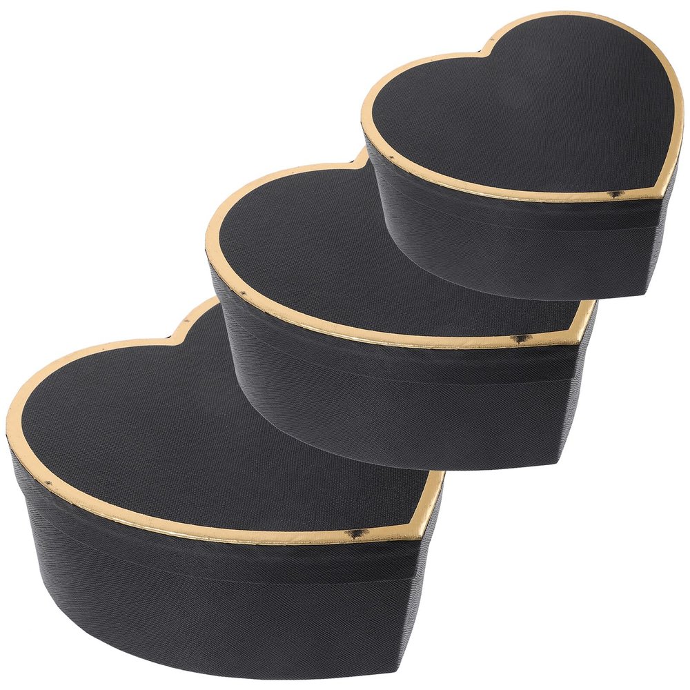 Abaodam 3Pcs Heart Shaped Paper Packing Boxes for Valentine's Day Packaging Wedding Favor Boxes with Chic Black Design for Candy Lipstick Perfume Presentation