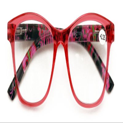 V.W.E. Women Floral Clear Progressive Reading Glasses - Zero Power on Top - No Bubble - Wide Fitment (Red, 1.00, x)