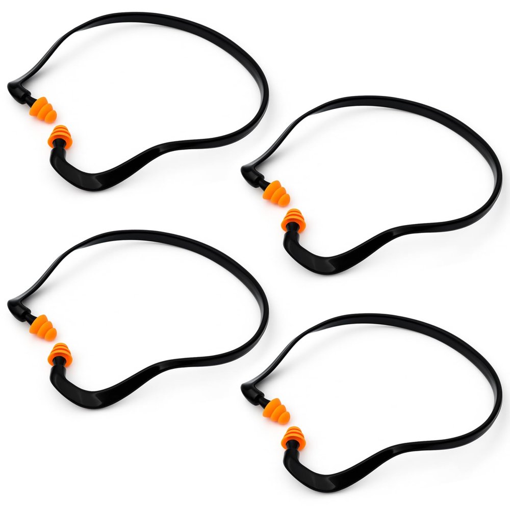 Banded Earplugs for Shooting Range (4 Pcs, Orange) Reusable Silicone Hearing Protection with Neck Band, 22dB Noise Reduction for Work, Sleep & Concerts