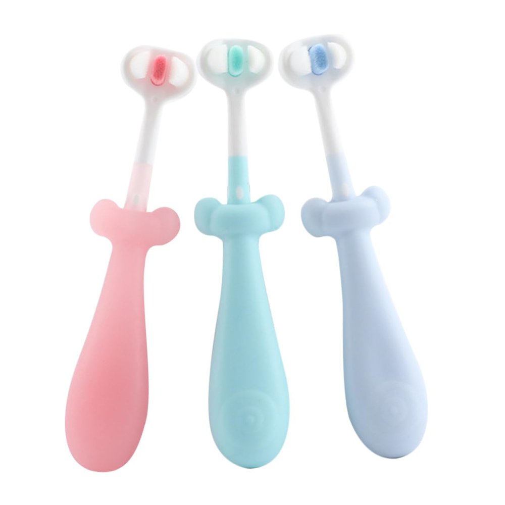Mobestech 3 pcs Toothbrush with Soft Bristles Anti-Slip Handle Toothbrushes for Cute Decorative Three-Sided Brush for Gentle and Oral Care