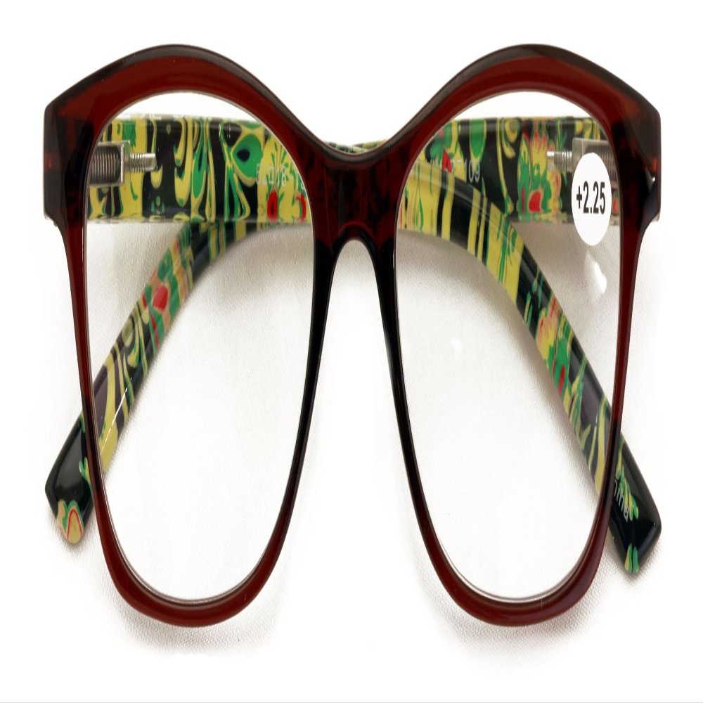 V.W.E. Women Floral Clear Progressive Reading Glasses - Zero Power on Top - No Bubble - Wide Fitment (Brown, 2.50, x)