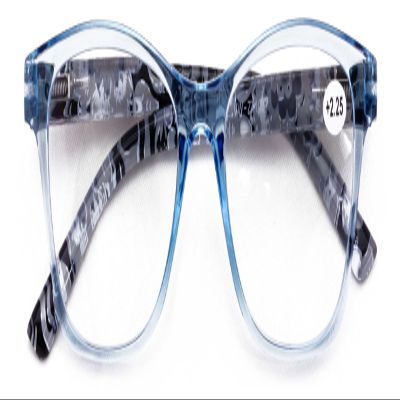 V.W.E. Women Floral Clear Progressive Reading Glasses - Zero Power on Top - No Bubble - Wide Fitment (Blue, 2.75, x)