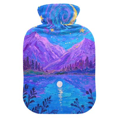 Blue-Purple Starry Sky hot Water Bottles with Soft Cover, 2L Warm Water Bottle for Bed for Neck and Shoulder Pain Relief