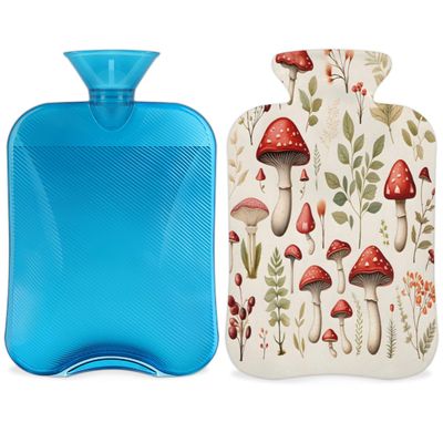 Autumn Sewant Mushrooms Hot Water Bottle with Cover 2L Large Hot Water Bag for Menstrual Cramps, Neck and Shoulder Pain Relief, Hot Cold Therapy, Hand Feet Warmer
