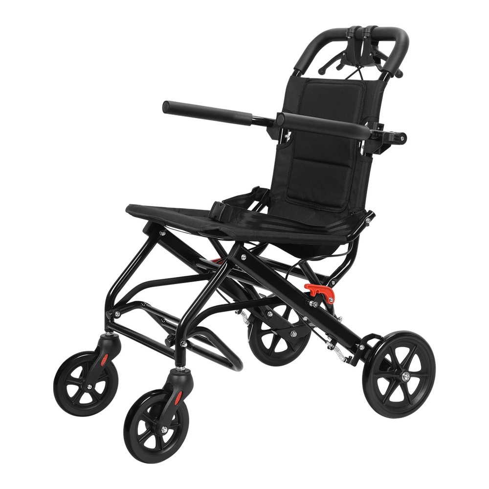 Wheelchairs for Adults,Foldable and PortableTravel Wheelchair Narrow Doorways Wheel Chair, Adults Elderly Transport Chair, Travel Wheelchair with Support 220lbs Hand Push Mobility Scooter Black B
