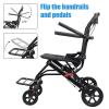 Wheelchairs for Adults,Foldable and PortableTravel Wheelchair Narrow Doorways Wheel Chair, Adults Elderly Transport Chair, Travel Wheelchair with Support 220lbs Hand Push Mobility Scooter Black B view 4