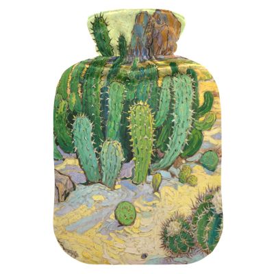 Oil Painting Desert Cacti Green hot-Water Bottle with Soft Cover, 1L hot compresses for The Body for Hand Feet Warmer