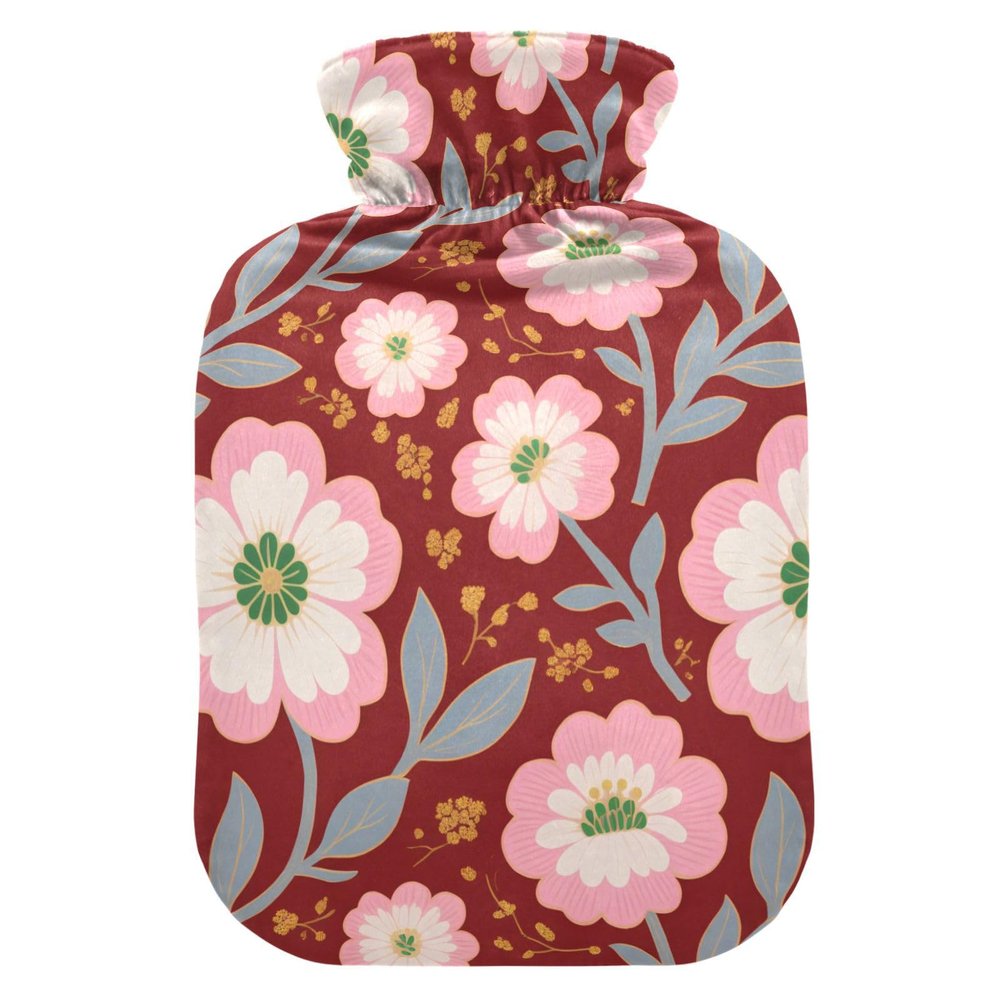 Pink Japanese Cherry Blossoms hot-Water Bottle with Soft Cover, 2L Water Bag for Pain Relief