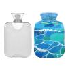 Minimalist Blue Wave Abstract Stone hot Water Bottles with Soft Cover, 1L hot Compress for Neck Shoulder Warmer view 2
