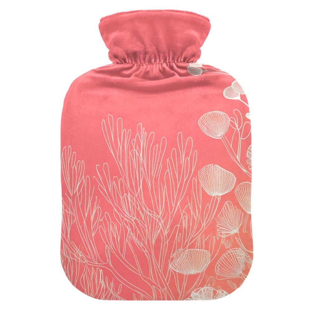 Peach Coral hot Water Bottles with Soft Cover, 1L hot compresses for The Body for Neck and Shoulder Pain Relief