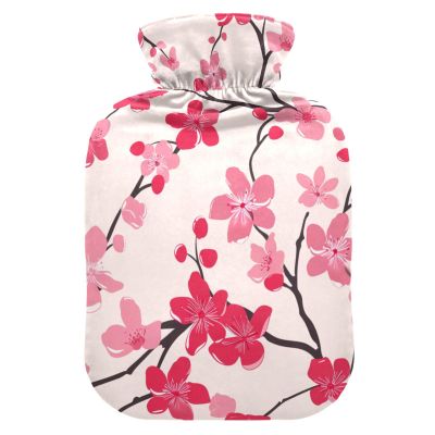 Peach Cherry hot Bottle Water Bag with Soft Cover, 1L hot Water Bag for Neck and Shoulder Pain Relief