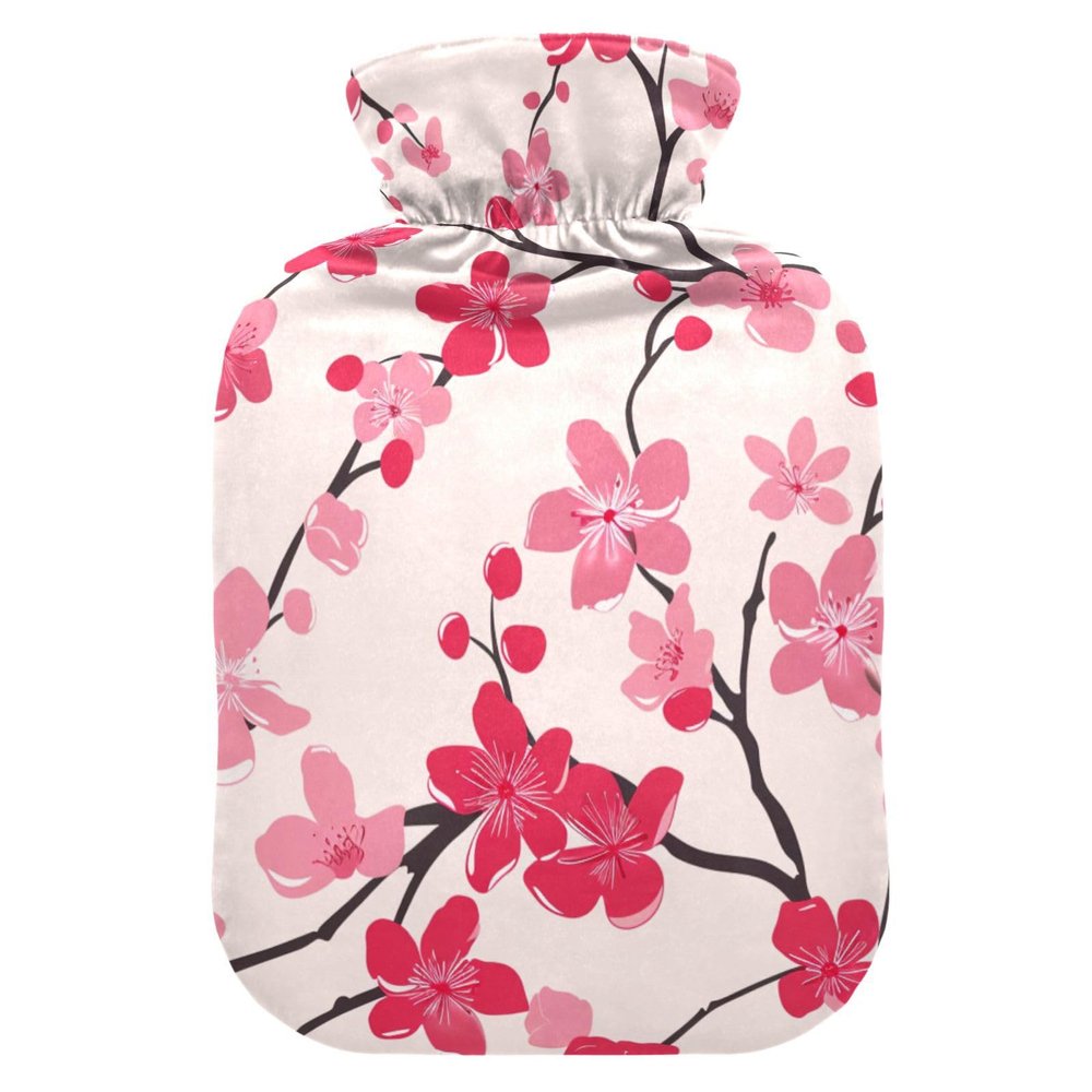 Peach Cherry hot Bottle Water Bag with Soft Cover, 1L hot Water Bag for Neck and Shoulder Pain Relief