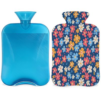 Colorful Flower Prints Hot Water Bottle with Cover 2L Large Hot Water Bag for Menstrual Cramps, Neck and Shoulder Pain Relief, Hot Cold Therapy, Hand Feet Warmer