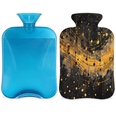 Art Golden Note Hot Water Bottle with Cover 2L Large Hot Water Bag for Menstrual Cramps, Neck and Shoulder Pain Relief, Hot Cold Therapy, Hand Feet Warmer