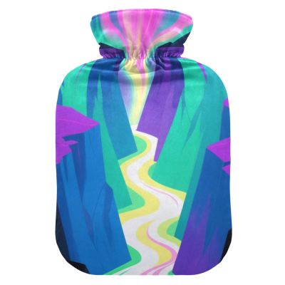 Cartoon Abstract Canyon Purple hot Waterbottle with Soft Cover, 2L Water Bags for Sore Muscle