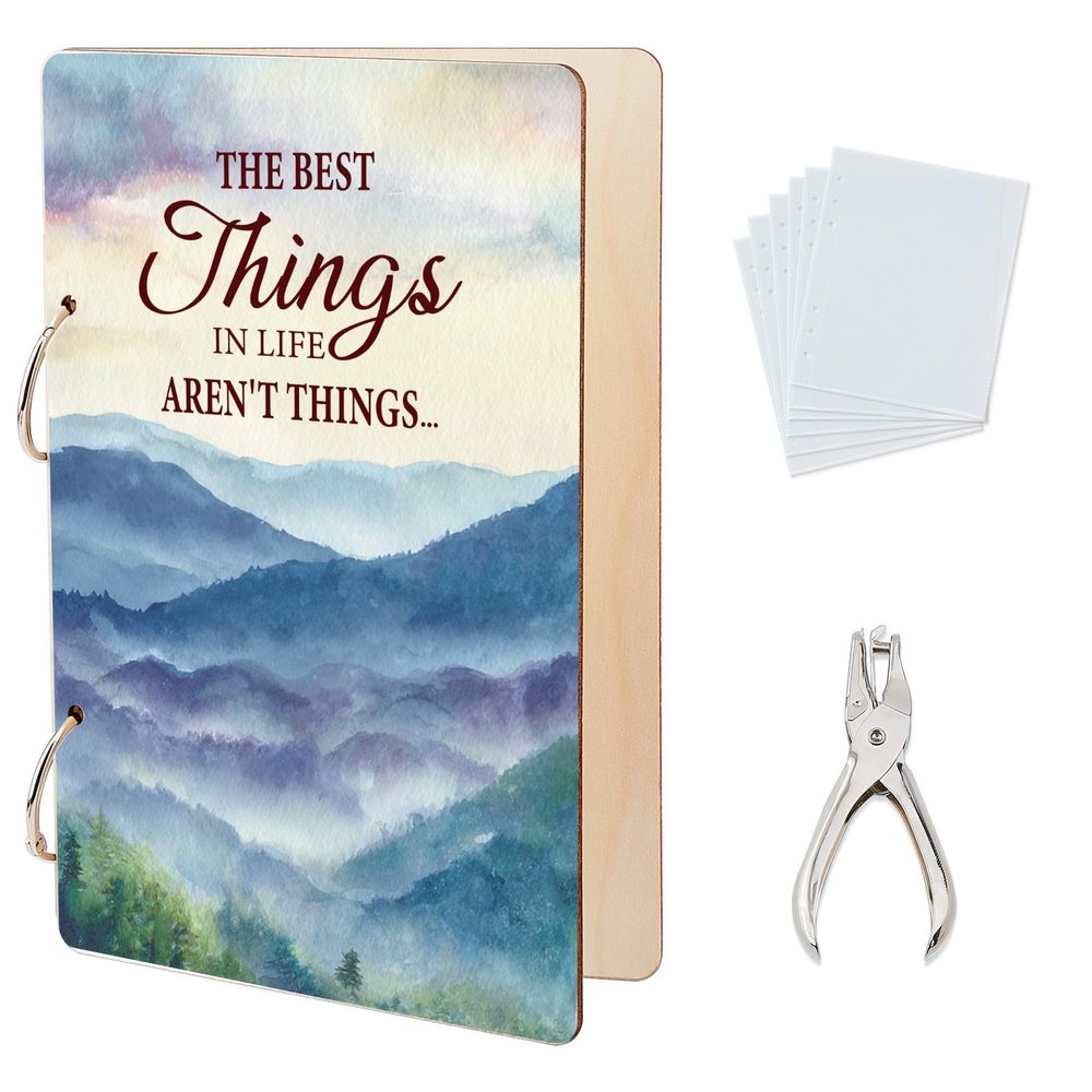 SUPERDANT The Best Things Greeting Card Organizer Mountain Gift Card Holder Cards Keeper Storage Keepsake Book Binder Birthday Post Cards Photo Album Holder with Punch 20 pcs Inner Pockets Gifts