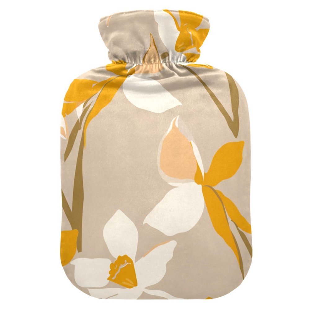 Henri Style Daffodil Bronze Travel hot Water Bottle with Soft Cover, 1L Warm Compress for Hot and Cold Therapies