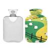 Cartoon White Sheep Green Yellow Farm hot Water Bottles with Soft Cover, 2L hot Compress Bag for Period Cramps view 2