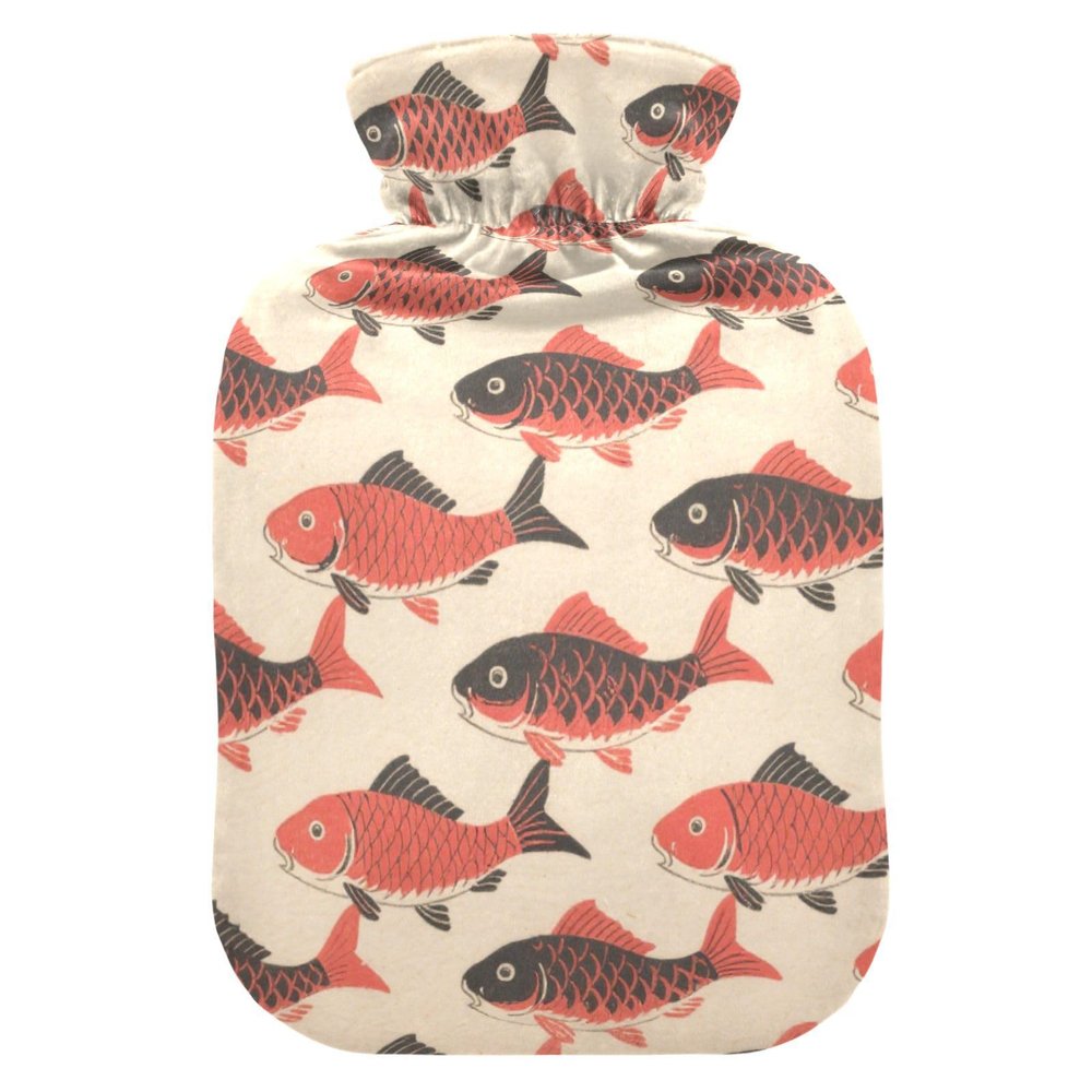 Japanese Style Fishes hot Waterbottle with Soft Cover, 2L Warm Compress for Arthritis