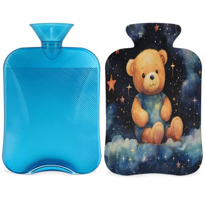 Star Bear Pattern Hot Water Bottle with Cover 2L Large Hot Water Bag for Menstrual Cramps, Neck and Shoulder Pain Relief, Hot Cold Therapy, Hand Feet Warmer