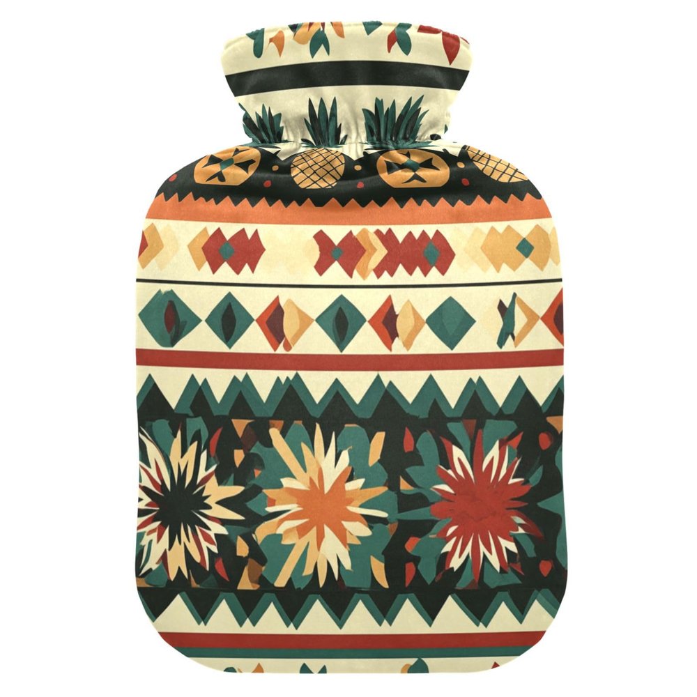 Traditional Ethnic Patterns Boho Cute hot Water Bottle with Soft Cover, 1L hot Compress Bag for Sore Muscle