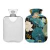 Elegant Water-Lilies Blue Retro hot Water Bottles with Soft Cover, 1L hot compresses for The Body for Neck Shoulder Warmer view 2