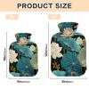 Elegant Water-Lilies Blue Retro hot Water Bottles with Soft Cover, 1L hot compresses for The Body for Neck Shoulder Warmer view 3
